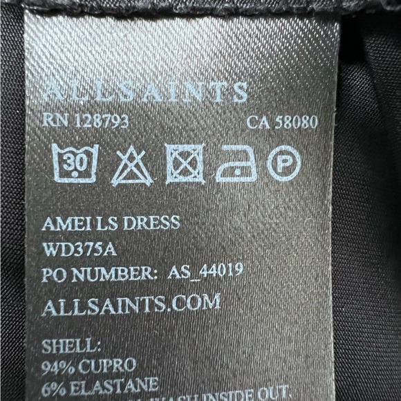 AllSaints Amei LS Black Dress Silky Stretch Size 6 - Picture 11 of 13